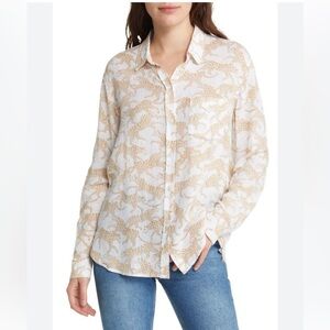 Rails Charli Gold Cheetah Long-Sleeved Shirt Size Small Cream and Gold